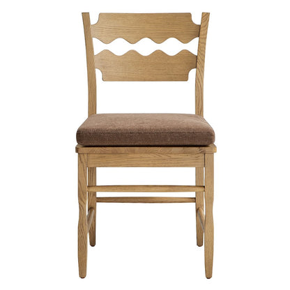 Jax Oak Wood Dining Chair With Wavy Razor Back and Cushion