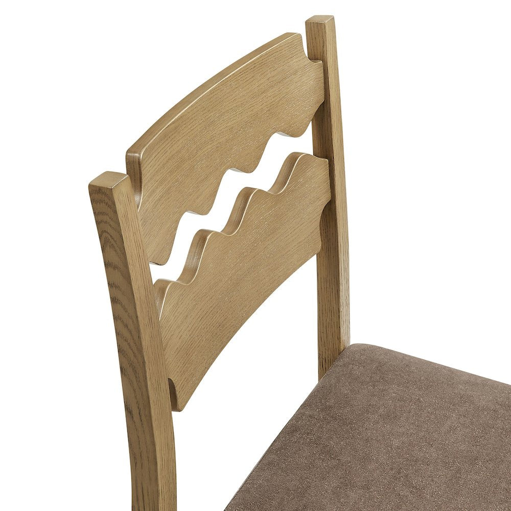 Jax Oak Wood Dining Chair With Wavy Razor Back and Cushion