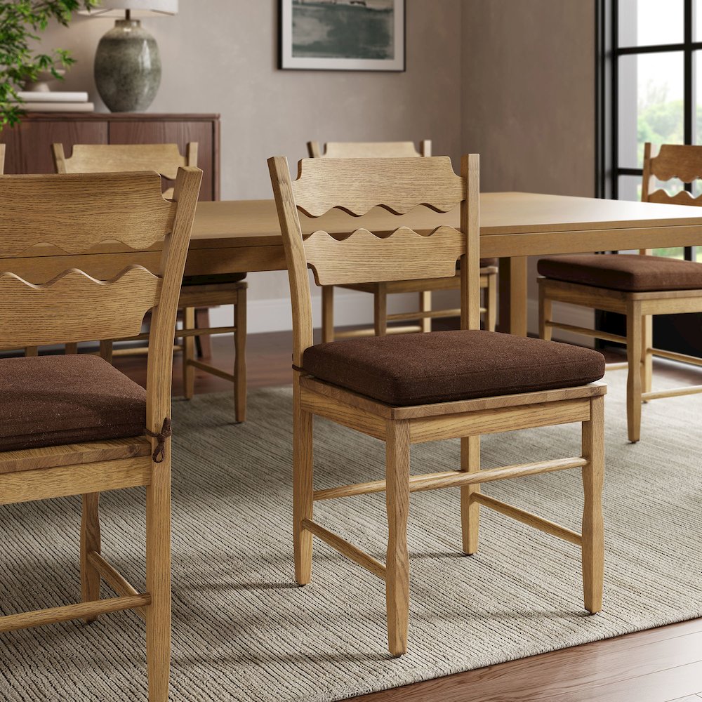 Jax Oak Wood Dining Chair With Wavy Razor Back and Cushion