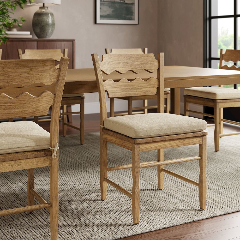 Jax Oak Wood Dining Chair With Wavy Razor Back and Cushion