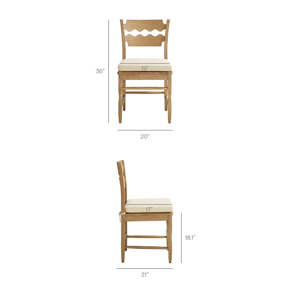 Jax Oak Wood Dining Chair With Wavy Razor Back and Cushion