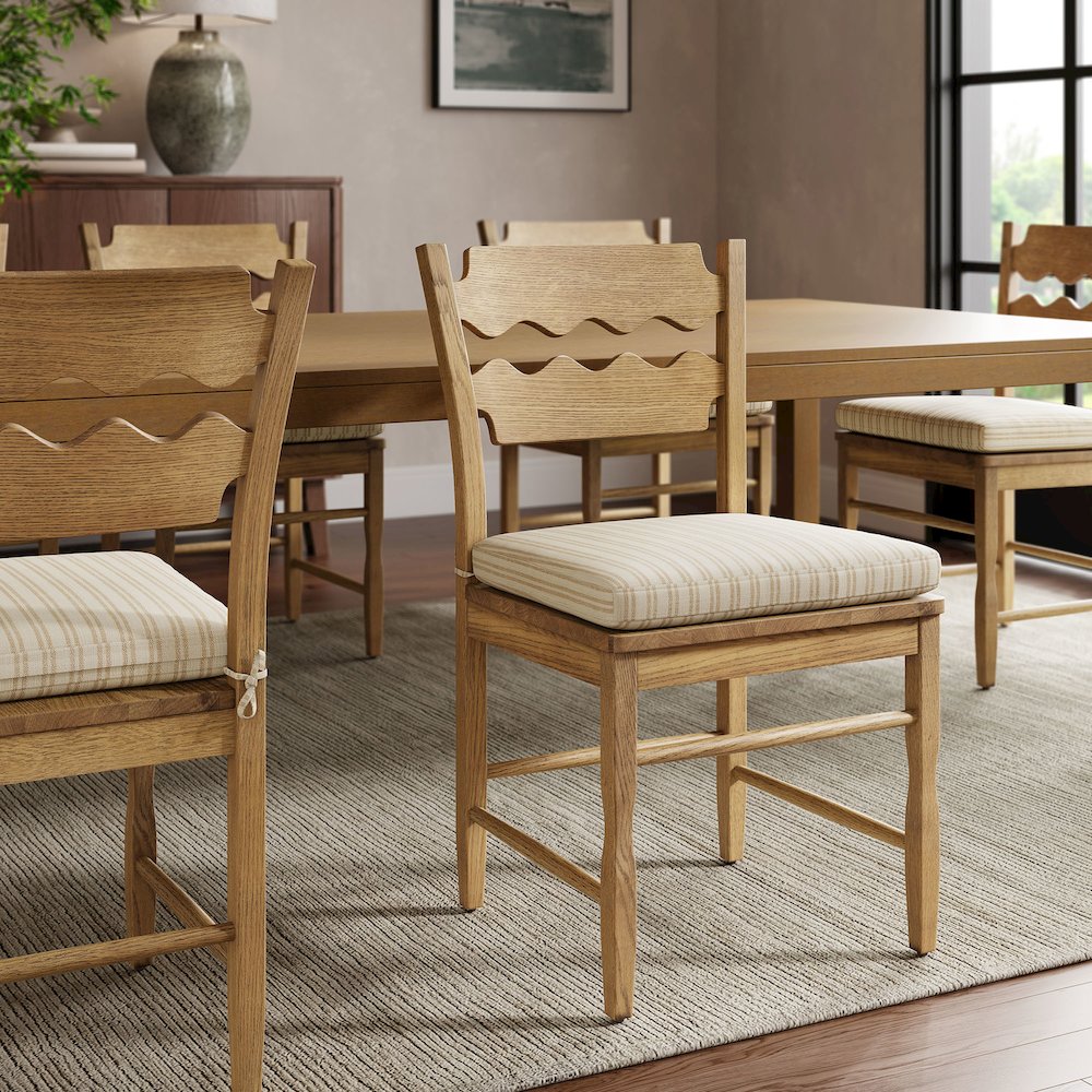 Jax Oak Wood Dining Chair With Wavy Razor Back and Cushion