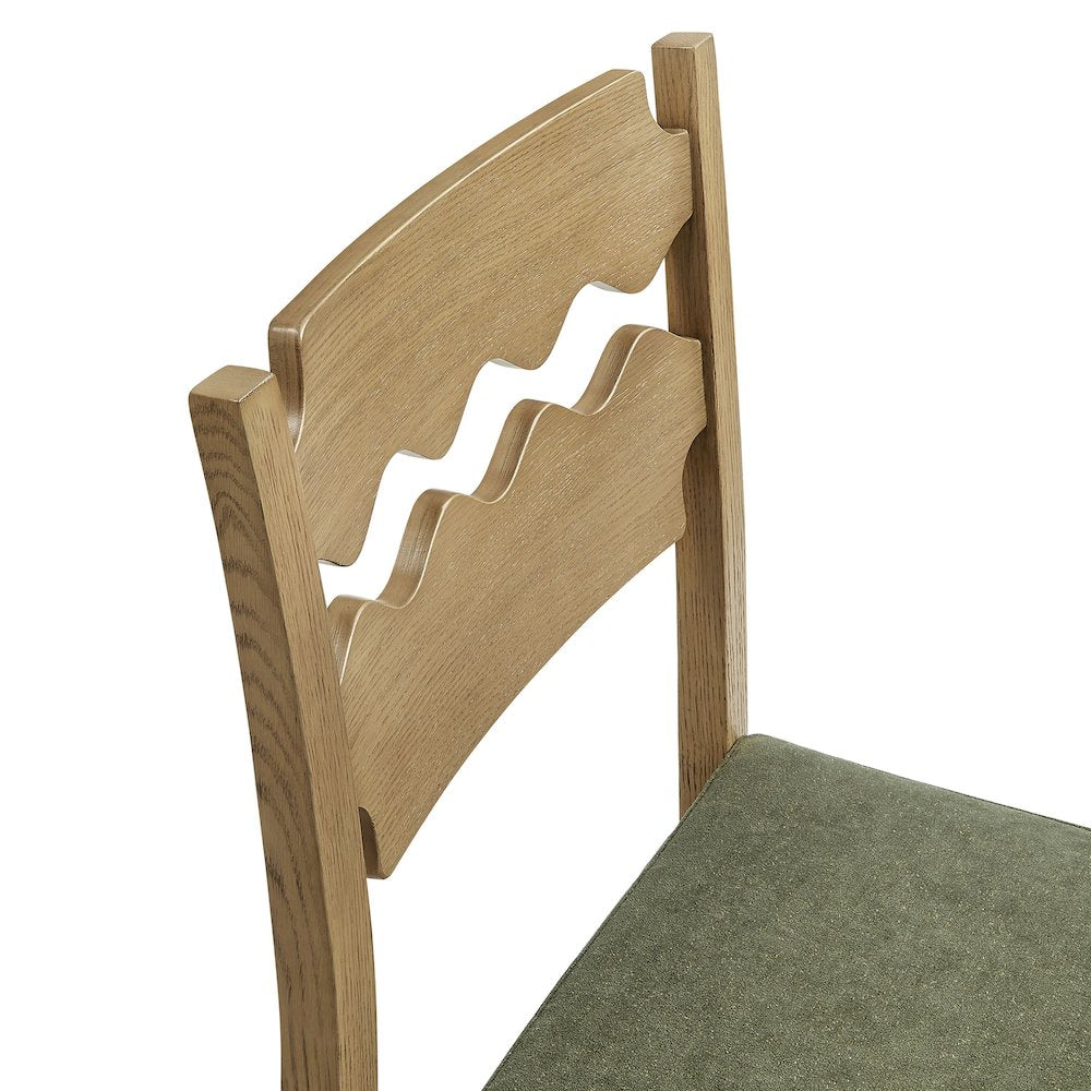 Jax Oak Wood Dining Chair With Wavy Razor Back and Cushion