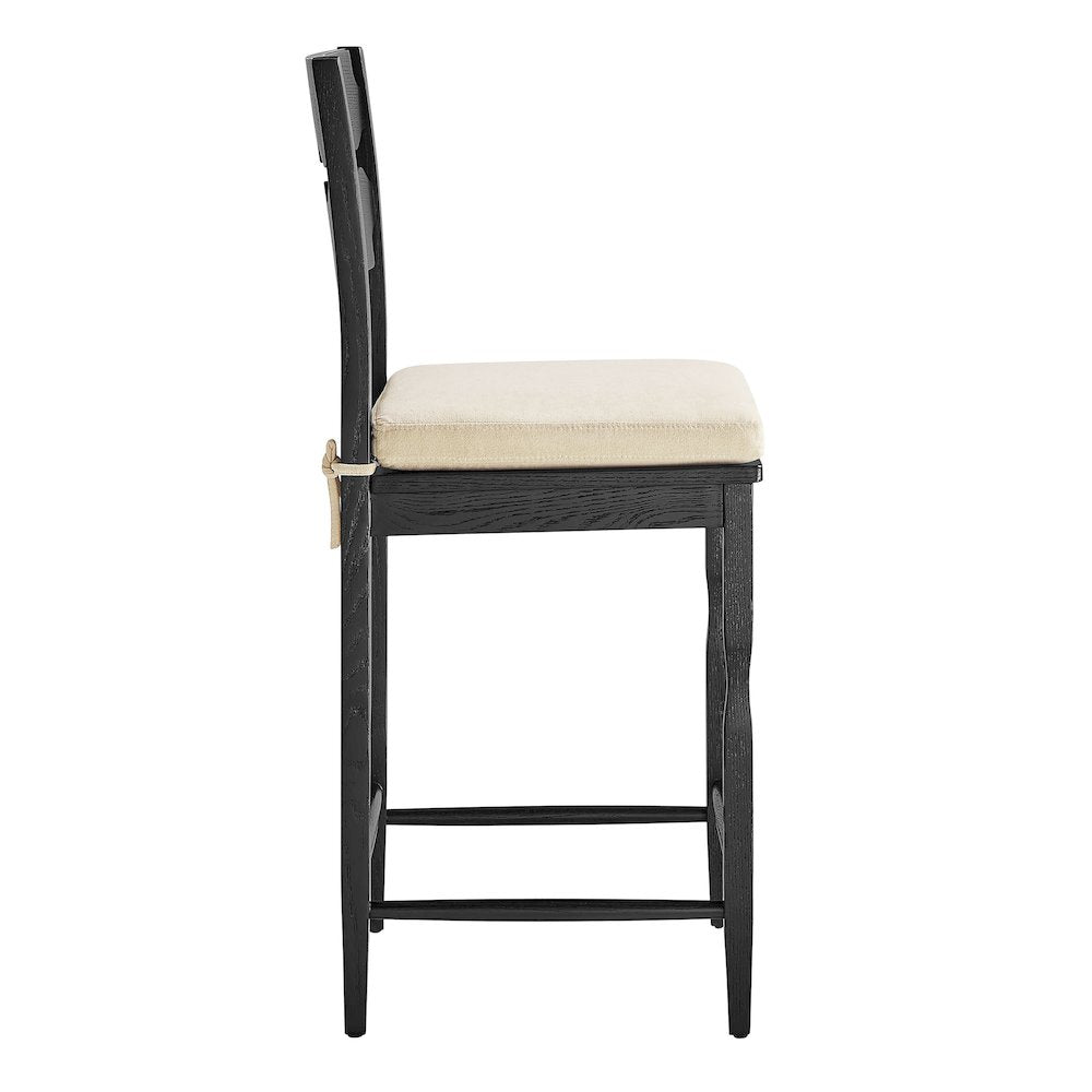 Jax Oak Wood Counter Stool With Wavy Razor Back and Cushion