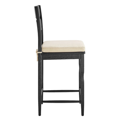 Jax Oak Wood Counter Stool With Wavy Razor Back and Cushion