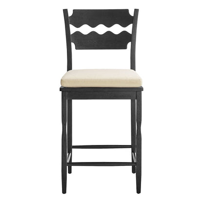 Jax Oak Wood Counter Stool With Wavy Razor Back and Cushion