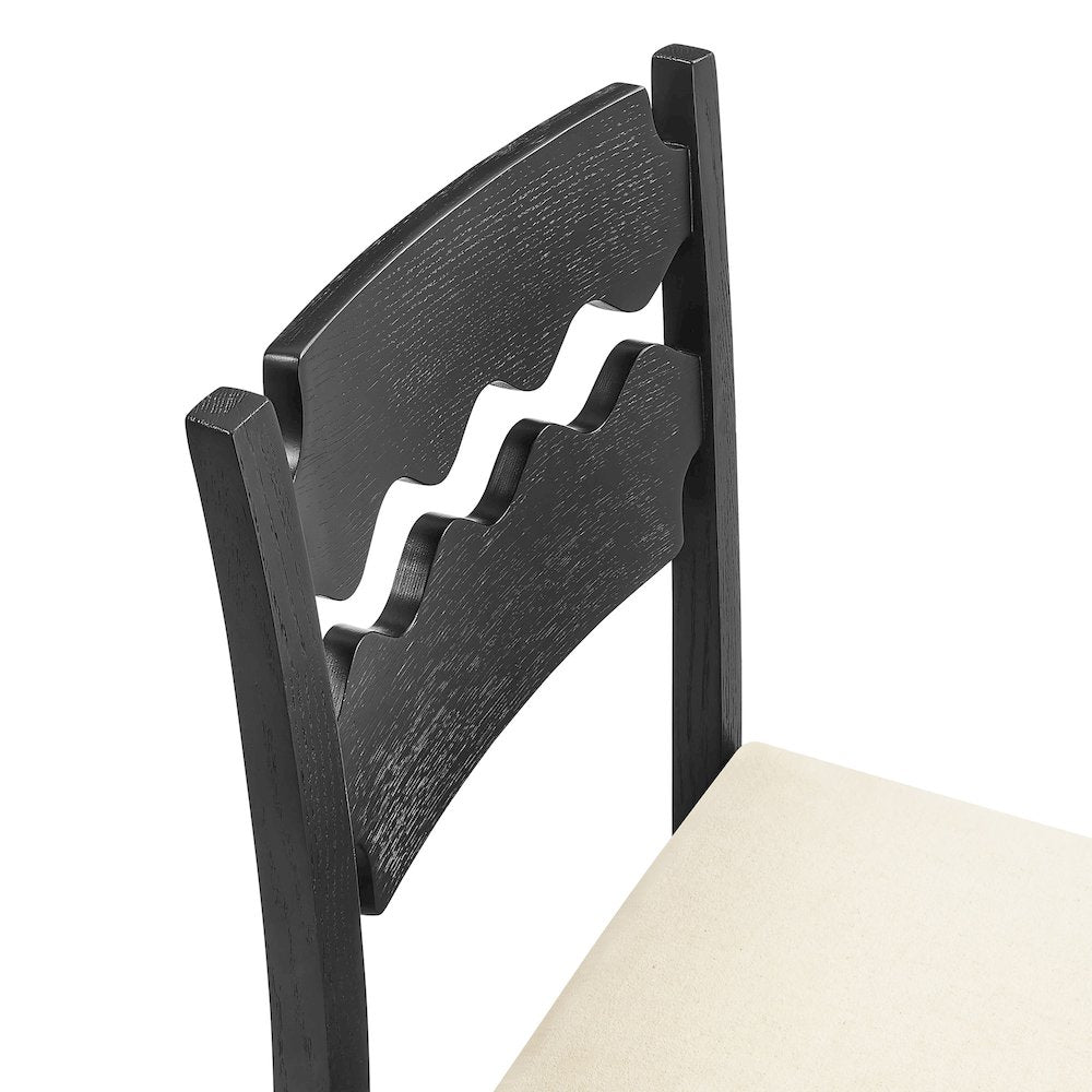 Jax Oak Wood Counter Stool With Wavy Razor Back and Cushion