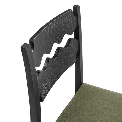 Jax Oak Wood Counter Stool With Wavy Razor Back and Cushion