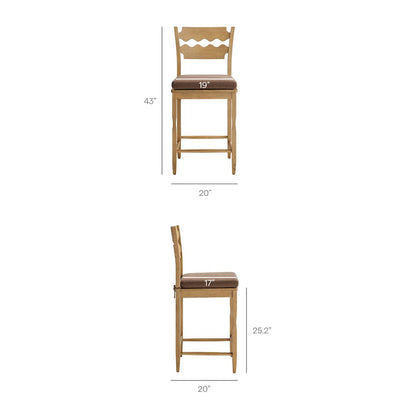 Jax Oak Wood Counter Stool With Wavy Razor Back and Cushion