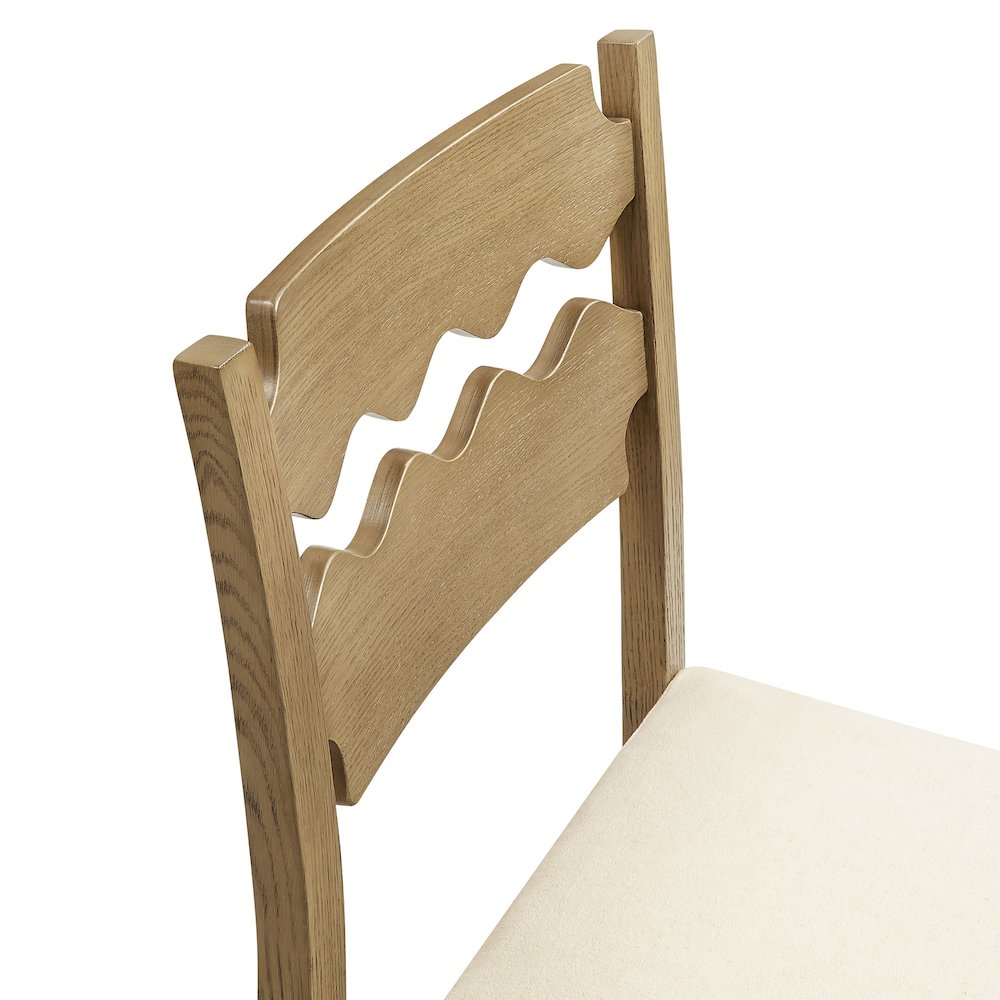 Jax Oak Wood Counter Stool With Wavy Razor Back and Cushion