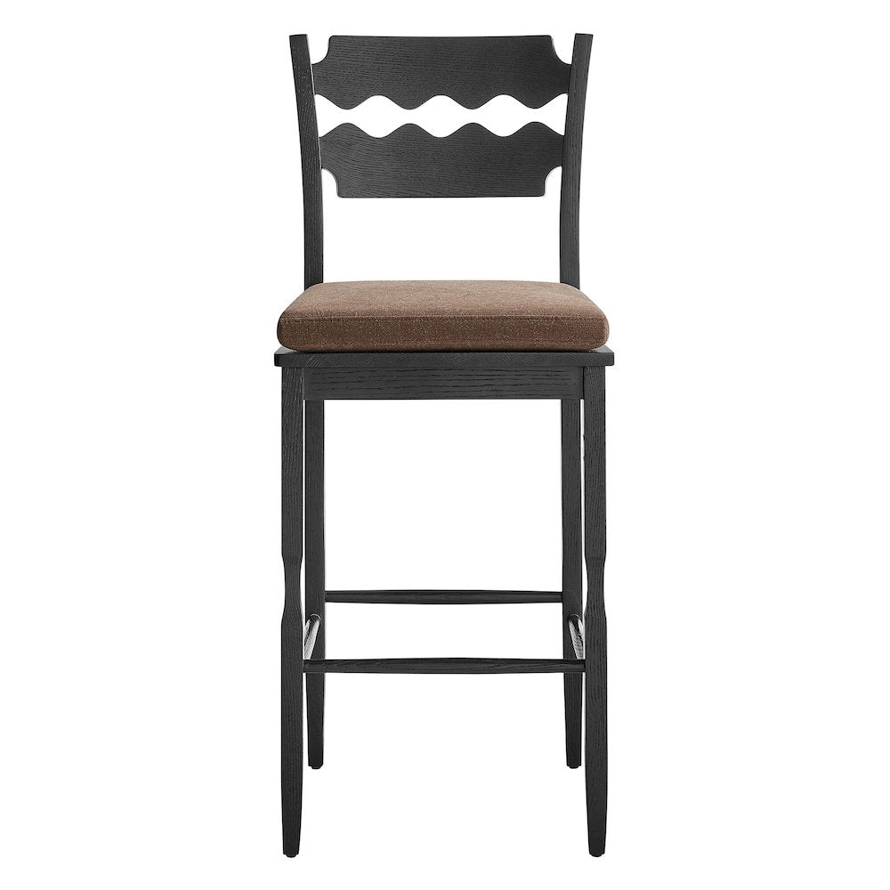 Jax Oak Wood Bar Stool With Wavy Razor Back and Cushion
