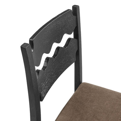 Jax Oak Wood Bar Stool With Wavy Razor Back and Cushion