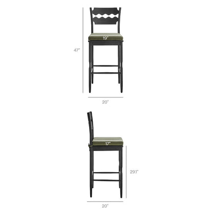 Jax Oak Wood Bar Stool With Wavy Razor Back and Cushion