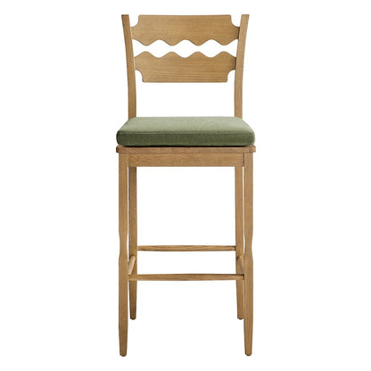 Jax Oak Wood Bar Stool With Wavy Razor Back and Cushion