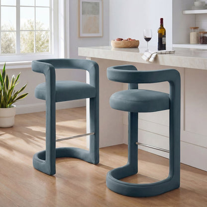 Winslow Performance Velvet Bar Stool Set of 2 - Cadet Blue