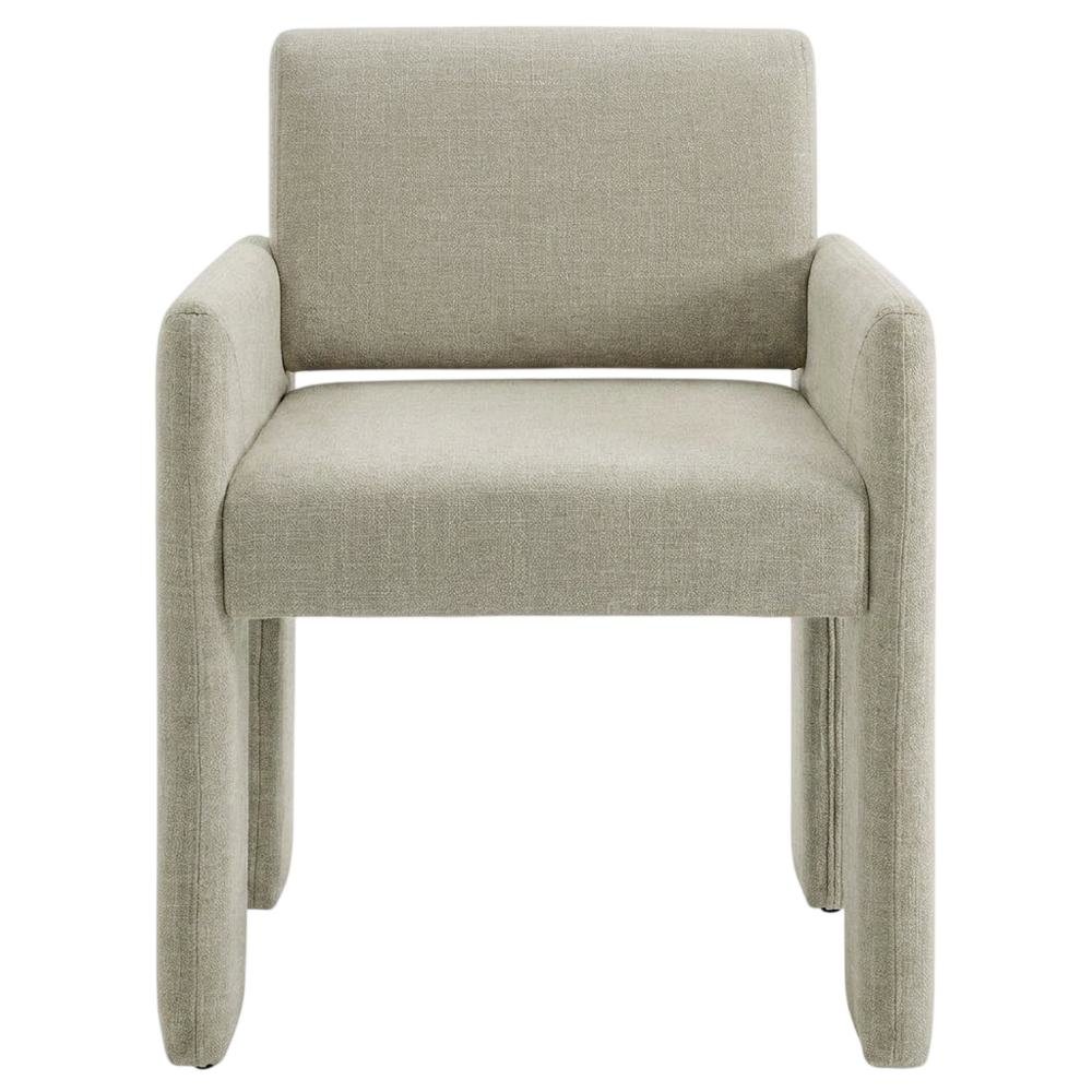 Fabric-Upholstered Dining Chair with Arms and Thick Cushion for Kitchen, Linen