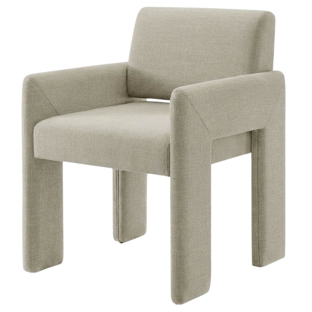 Fabric-Upholstered Dining Chair with Arms and Thick Cushion for Kitchen, Linen