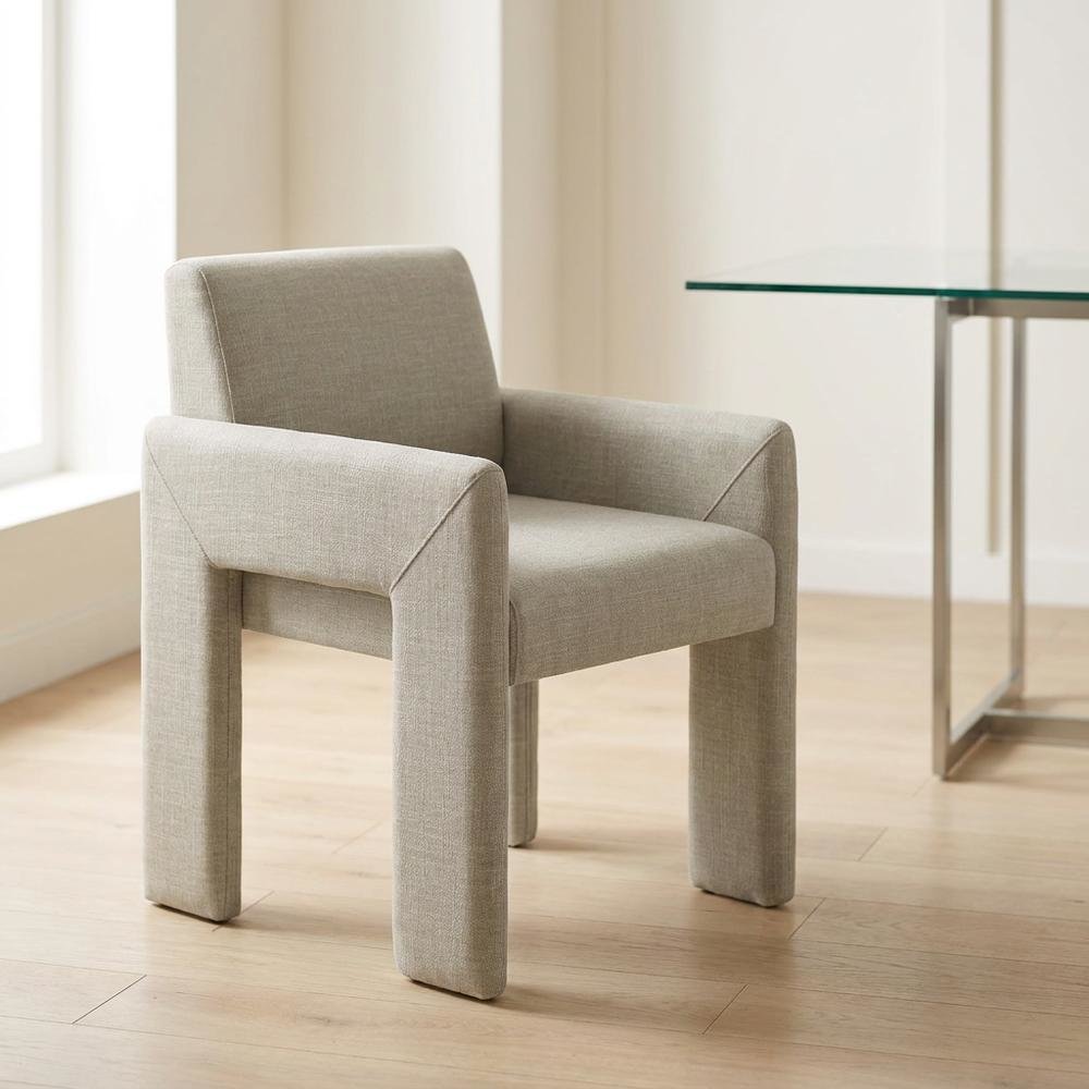Fabric-Upholstered Dining Chair with Arms and Thick Cushion for Kitchen, Linen