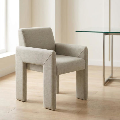 Fabric-Upholstered Dining Chair with Arms and Thick Cushion for Kitchen, Linen