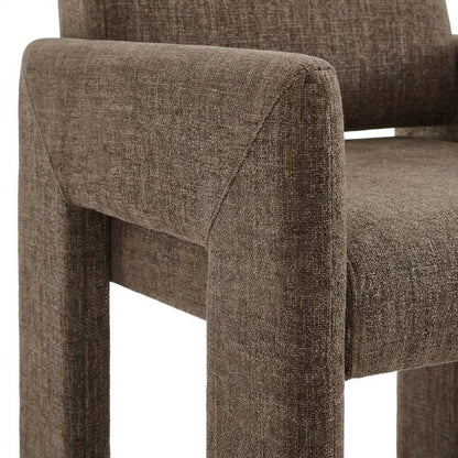 Fabric-Upholstered Dining Chair with Arms and Thick Cushion for Kitchen, Mocha