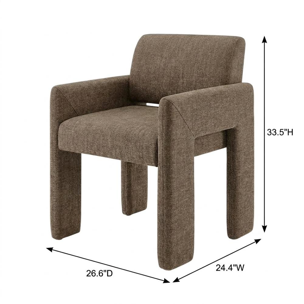 Fabric-Upholstered Dining Chair with Arms and Thick Cushion for Kitchen, Mocha
