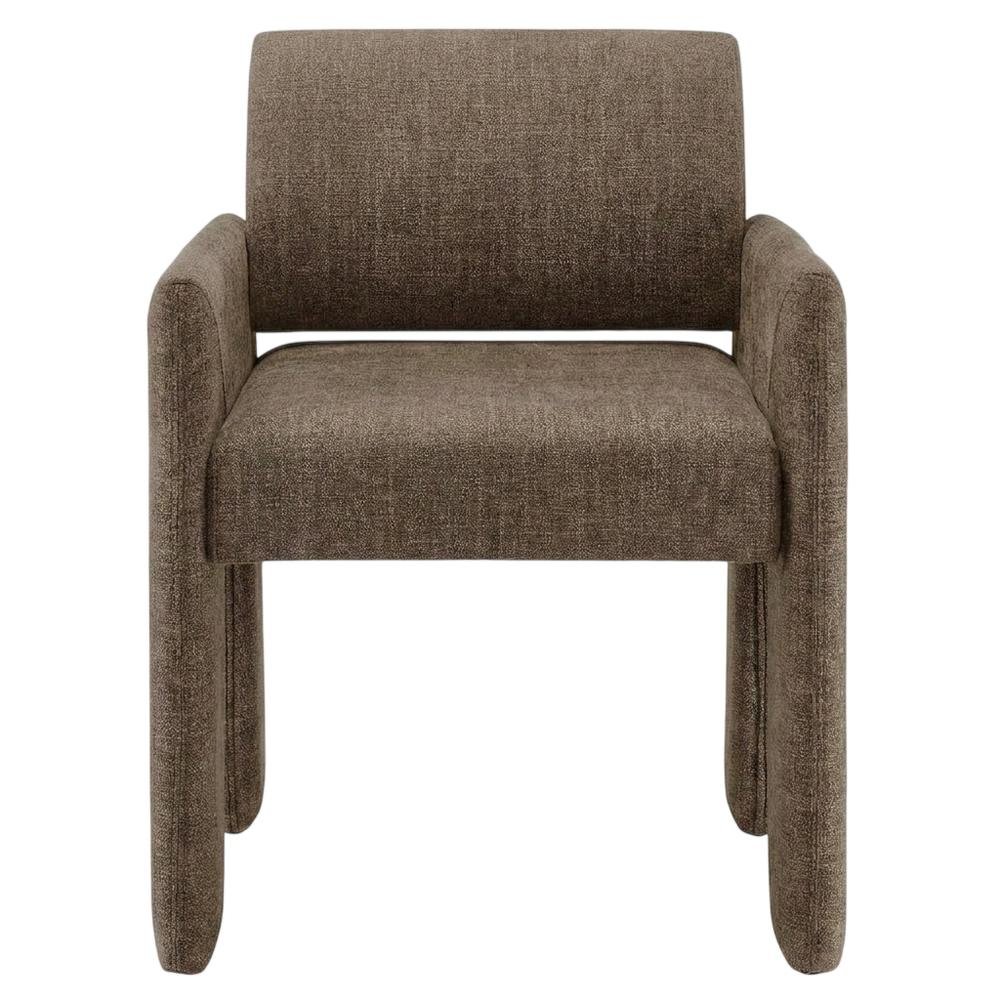 Fabric-Upholstered Dining Chair with Arms and Thick Cushion for Kitchen, Mocha