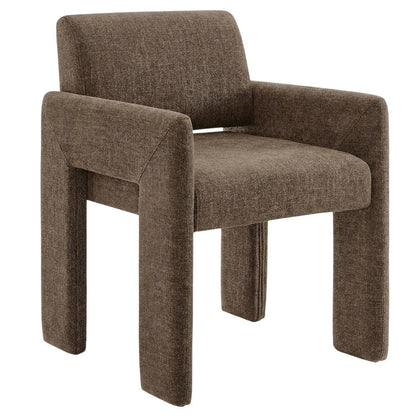 Fabric-Upholstered Dining Chair with Arms and Thick Cushion for Kitchen, Mocha