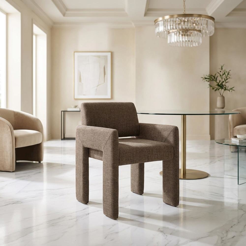 Fabric-Upholstered Dining Chair with Arms and Thick Cushion for Kitchen, Mocha