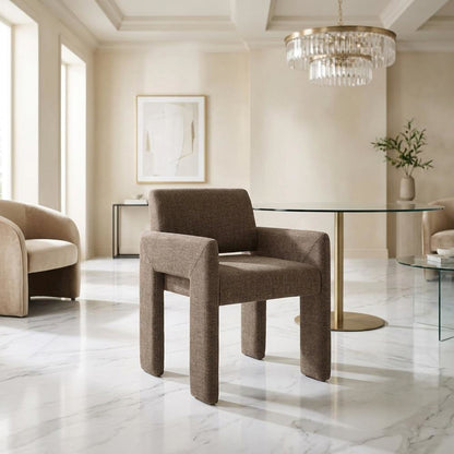 Fabric-Upholstered Dining Chair with Arms and Thick Cushion for Kitchen, Mocha