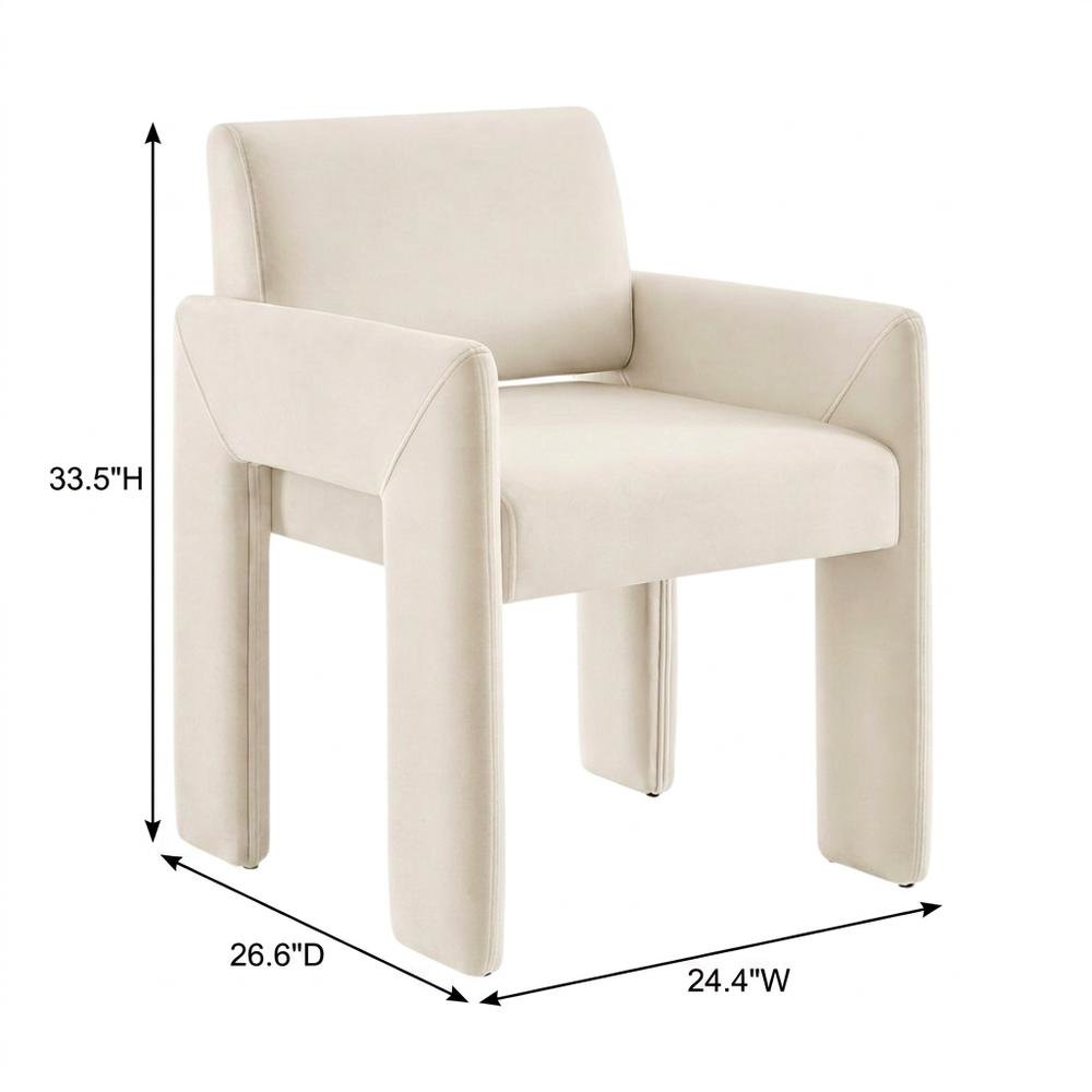 Performance Velvet Dining Armchair with Stain-Resistant Fabric, Alabaster