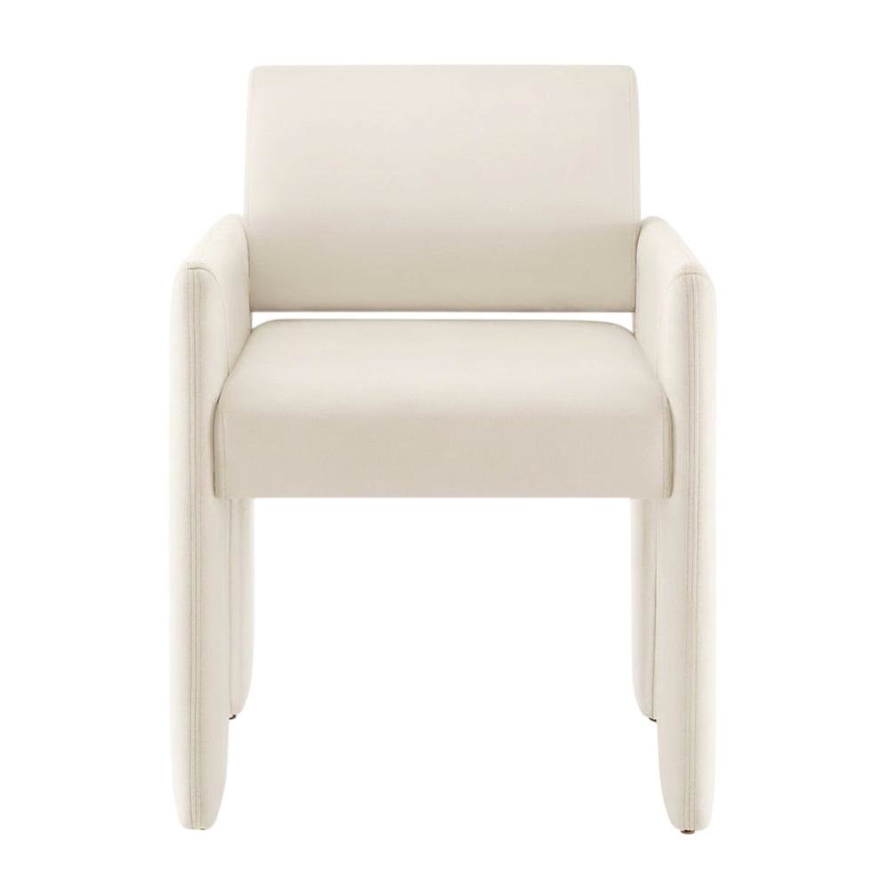 Performance Velvet Dining Armchair with Stain-Resistant Fabric, Alabaster