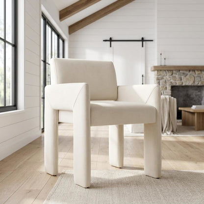 Performance Velvet Dining Armchair with Stain-Resistant Fabric, Alabaster