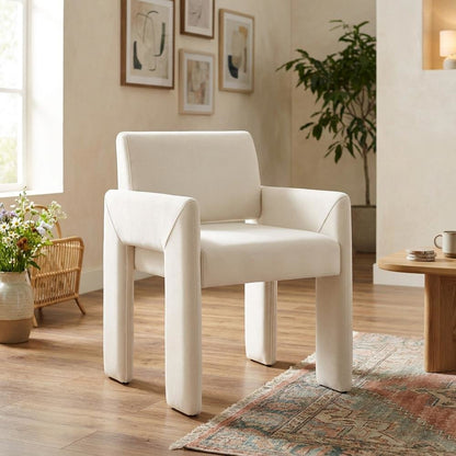 Performance Velvet Dining Armchair with Stain-Resistant Fabric, Alabaster