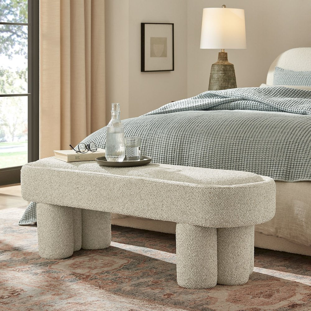 Mossi 52-Inch Oval Boucle Fabric Bench