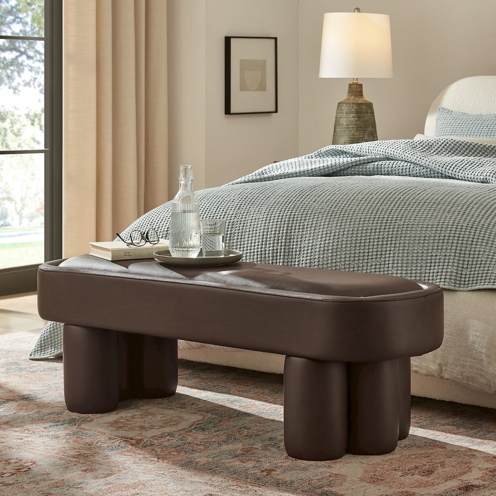 Mossi 52-Inch Oval Vegan Leather Bench