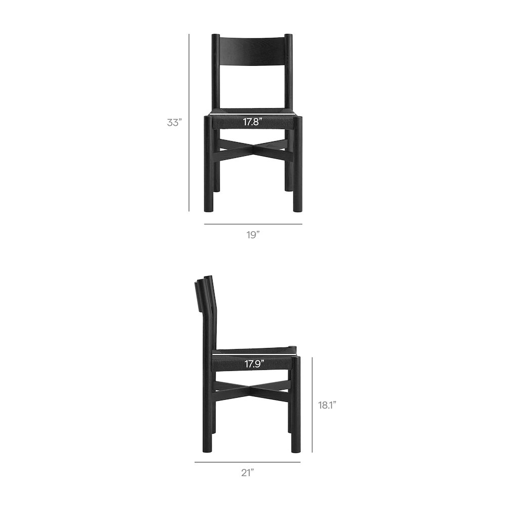 Alvia Oak Wood Dining Side Chair With Woven Seat - Black