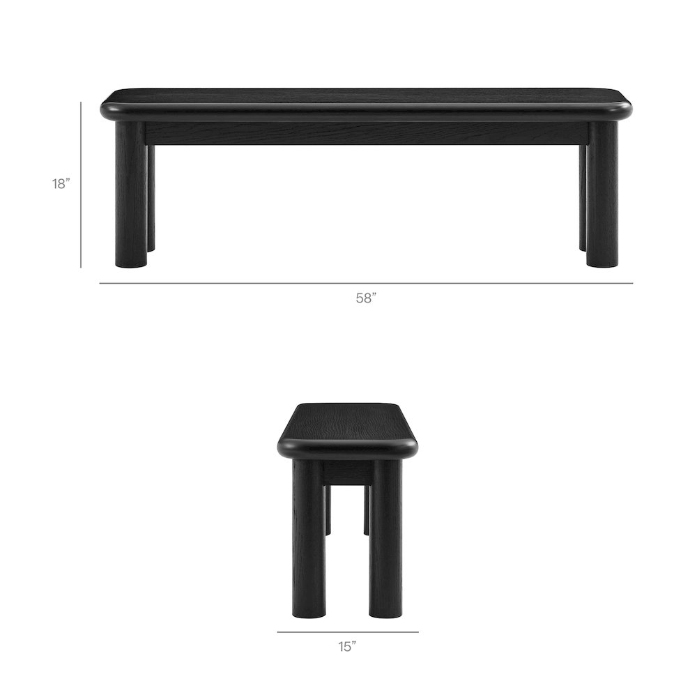 Alvia 58" Oak Wood Bench - Black