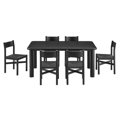 Alvia 7-Piece Oak Wood Dining Table and Chairs Set - Black