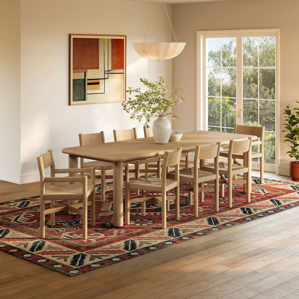 Alvia 9-Piece Oak Wood Extendable Dining Table and Chairs Set - Weathered Oak