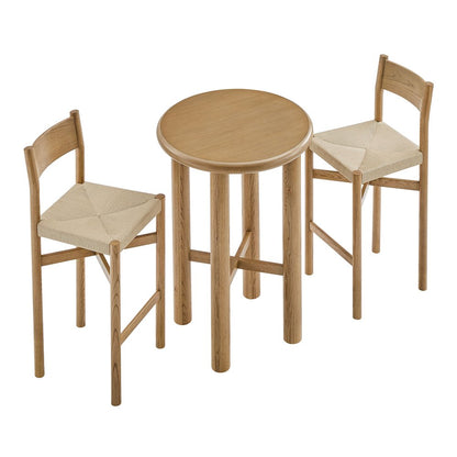 Alvia 3-Piece Round Oak Wood Bar Table With Bar Stools Set - Weathered Oak