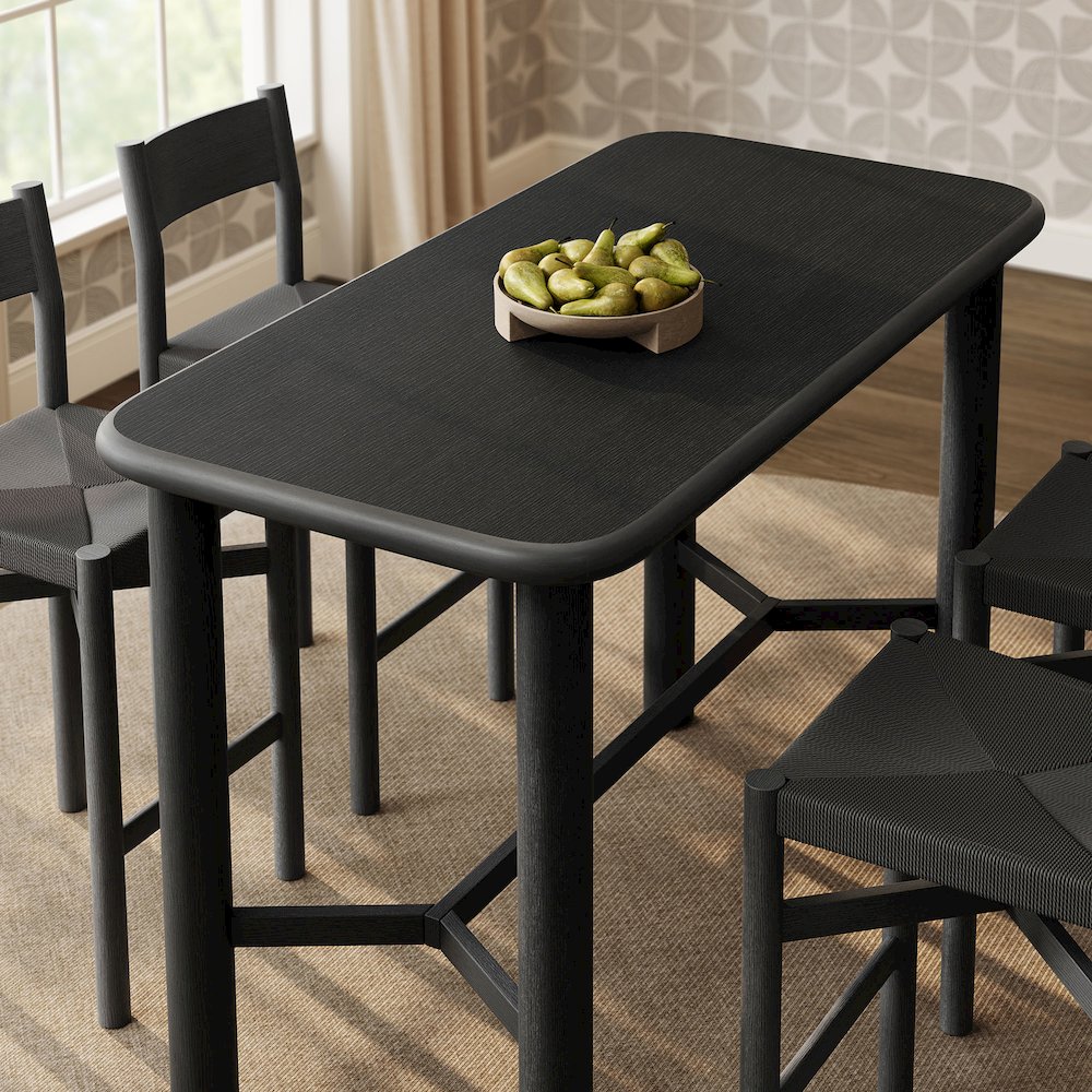 Alvia 5-Piece Rectangular Oak Wood Bar Table With Bar Stools Set - Black