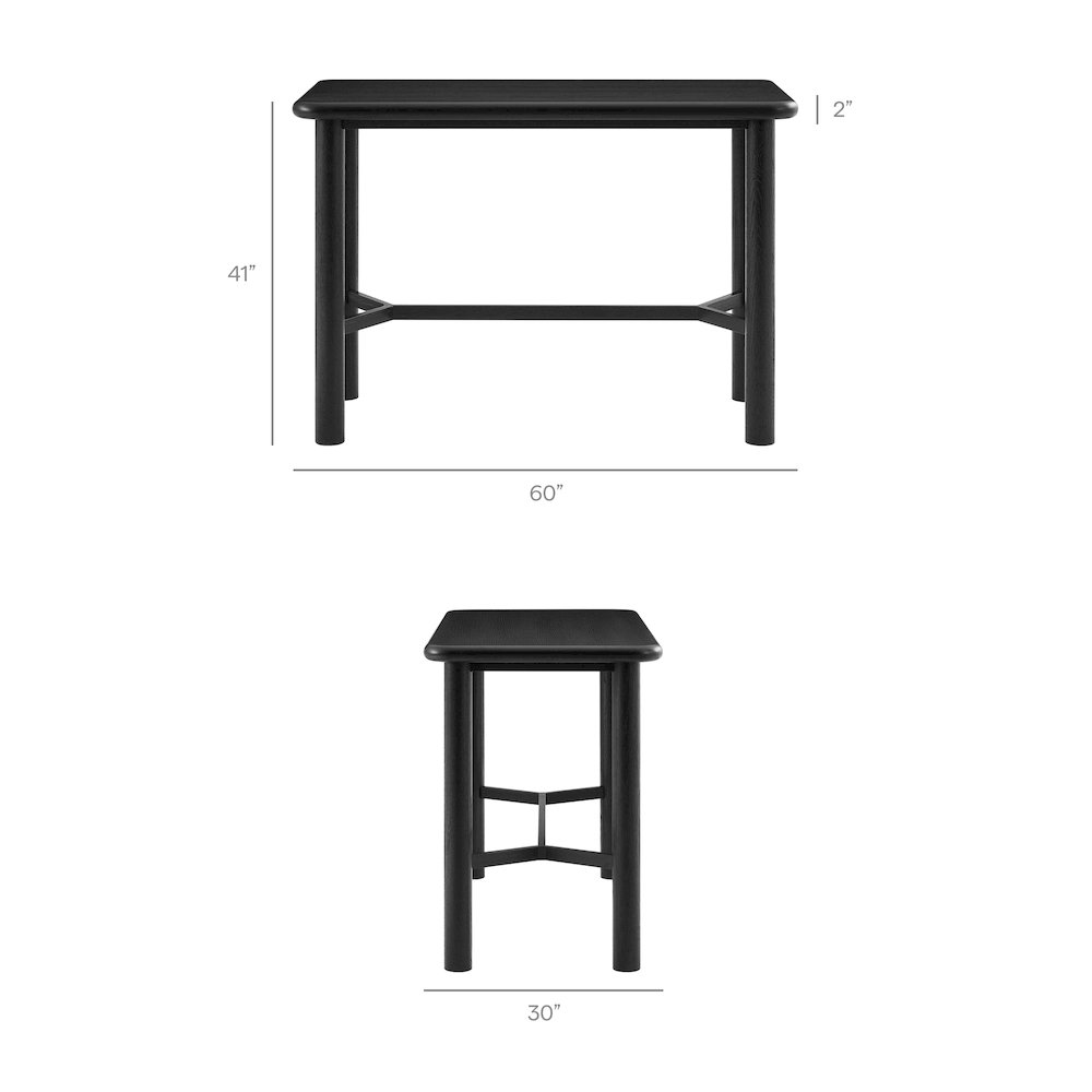 Alvia 5-Piece Rectangular Oak Wood Bar Table With Bar Stools Set - Black