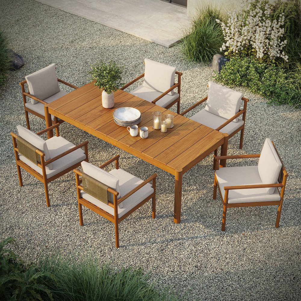 Eleni 7 Piece Outdoor Patio Teak Wood Dining Set