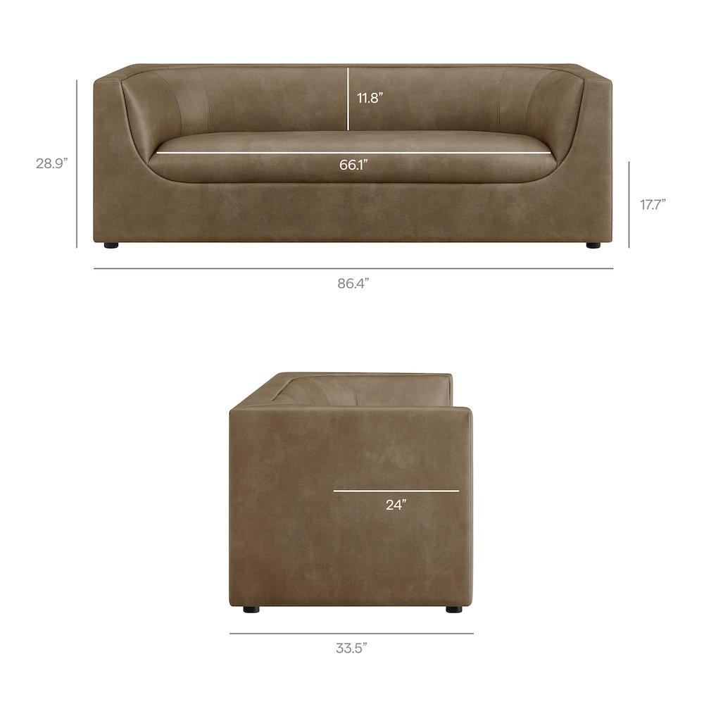 Hilda 86" Curved Back Vegan Leather Sofa