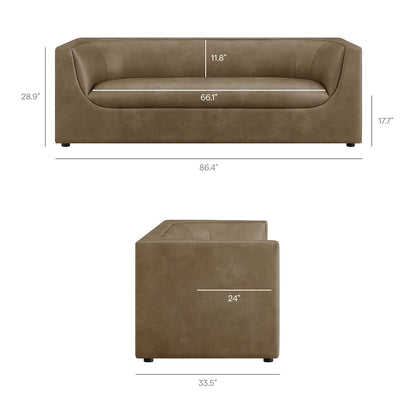 Hilda 86" Curved Back Vegan Leather Sofa
