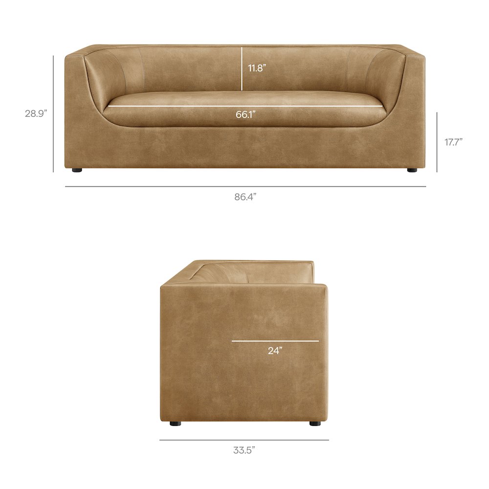 Hilda 86" Curved Back Vegan Leather Sofa