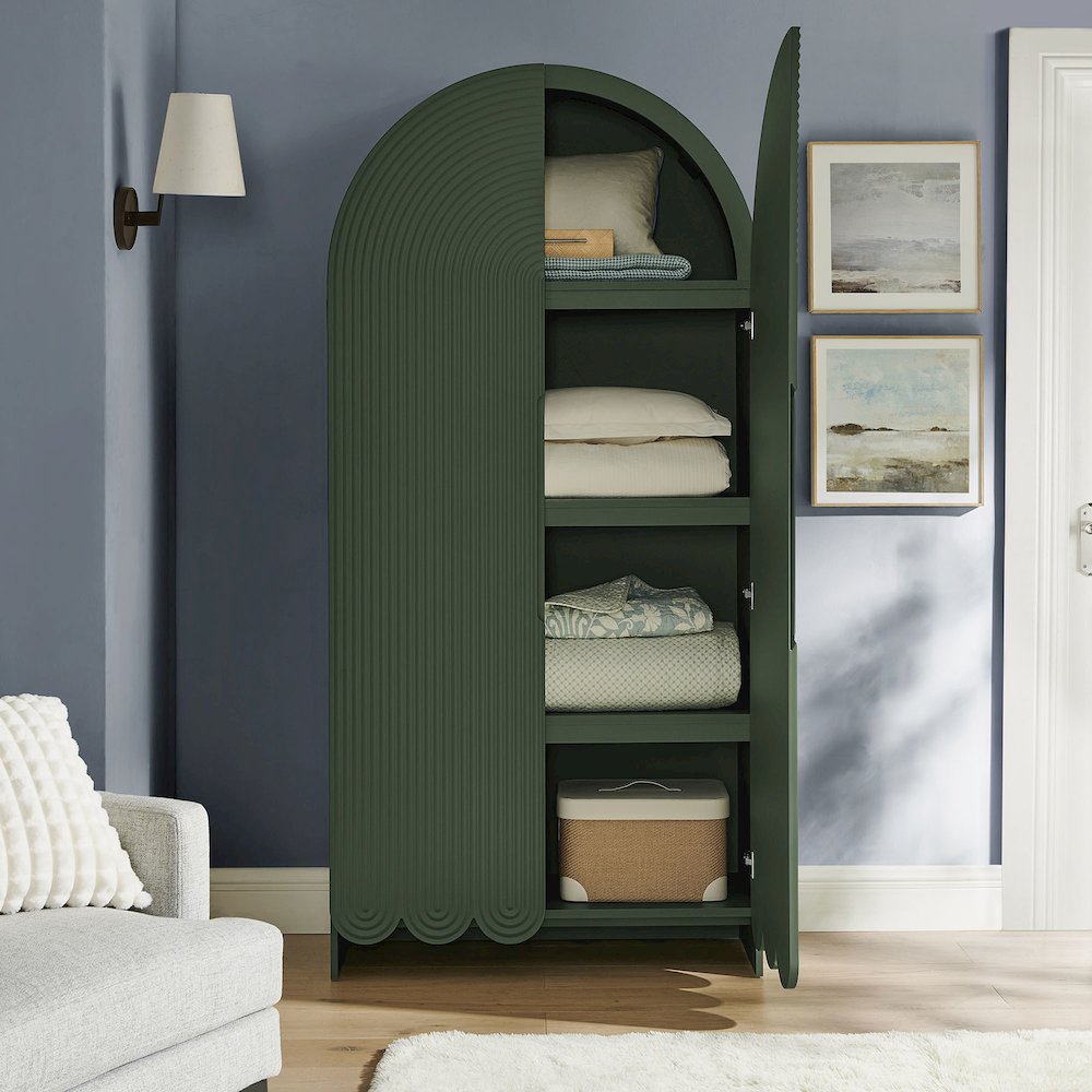 Dahlia 78 Inch Fluted and Scalloped Arched Storage Cabinet