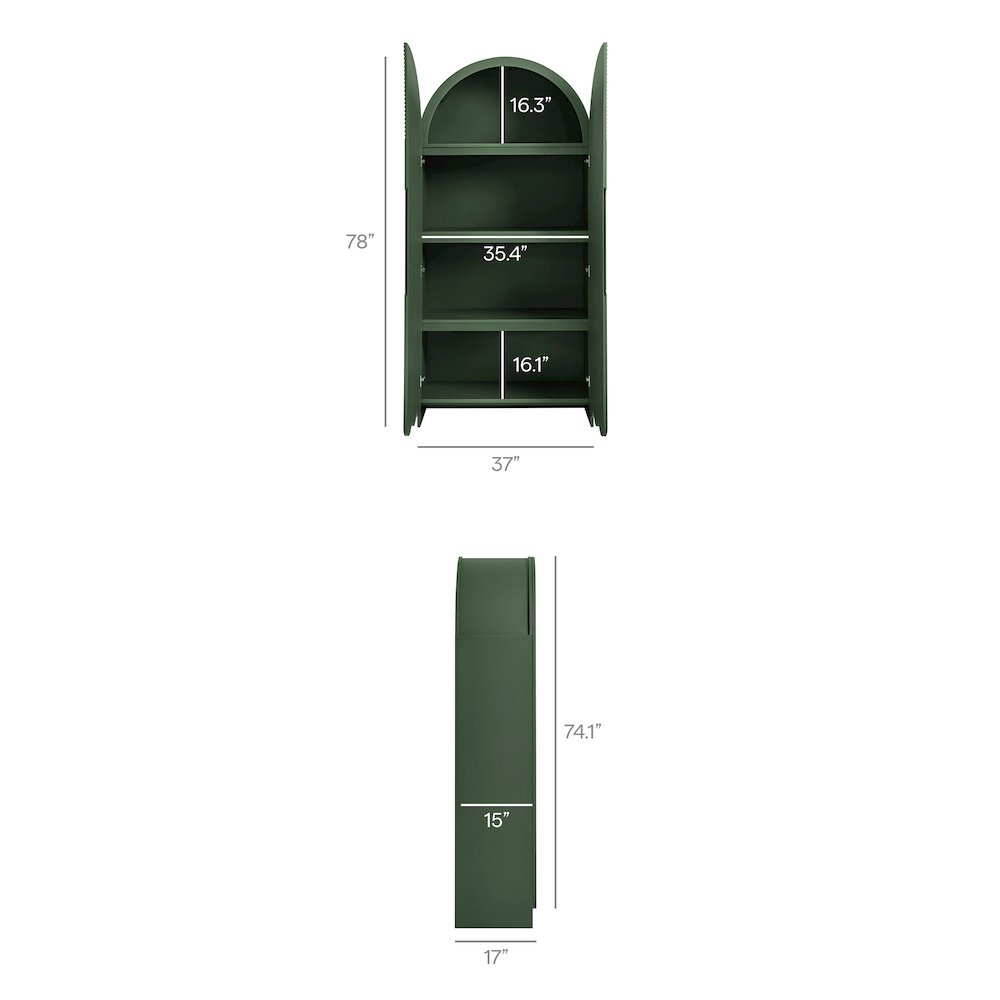 Dahlia 78 Inch Fluted and Scalloped Arched Storage Cabinet
