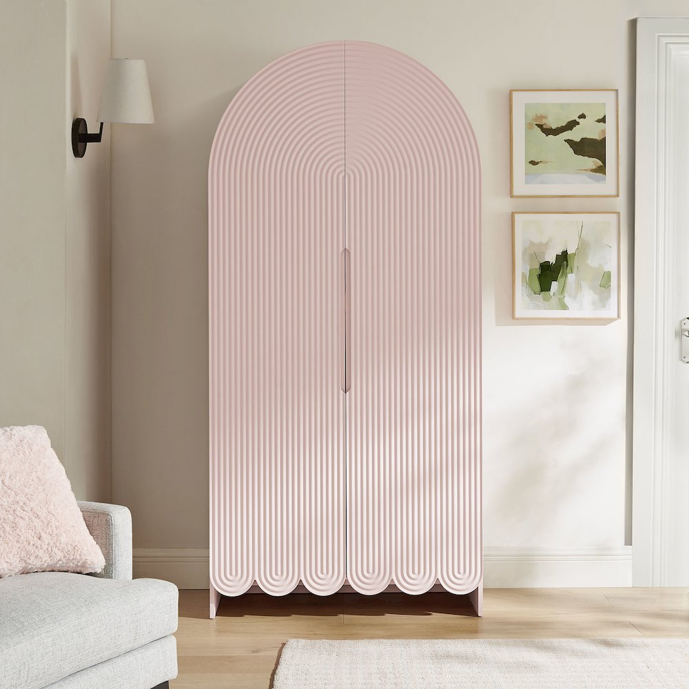 Dahlia 78 Inch Fluted and Scalloped Arched Storage Cabinet