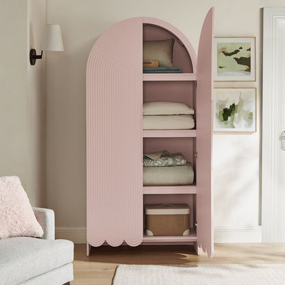 Dahlia 78 Inch Fluted and Scalloped Arched Storage Cabinet